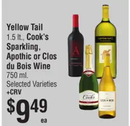 Smart & Final Yellow Tail 1.5 lt., Cook's Sparkling, Apothic or Clos du Bois Wine 750 ml offer