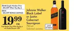 Pavilions Johnnie Walker Black Label or Justin Cabernet Sauvignon offer