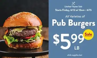 Fresh Thyme Pub Burgers offer