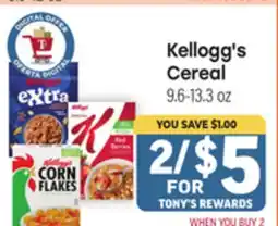 Tony’s Fresh Market Kellogg's Cereal offer