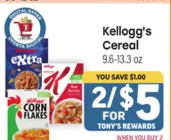 Tony’s Fresh Market Kellogg's Cereal offer