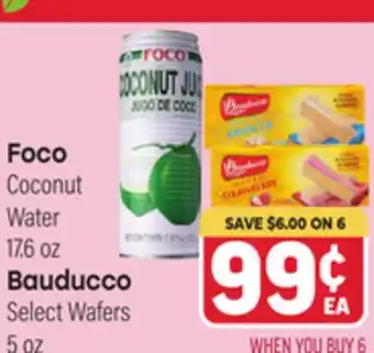 Tony’s Fresh Market Foco Coconut Water 17.6 oz Bauducco Select Wafers 5 oz offer