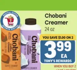 Tony’s Fresh Market Chobani Creamer offer