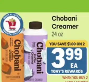 Tony’s Fresh Market Chobani Creamer offer