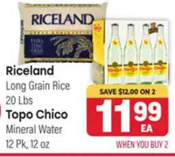 Tony’s Fresh Market Riceland Long Grain Rice 20 Lbs Topo Chico Mineral Water 12 Pk, 12 oz offer