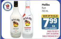 Tony’s Fresh Market Malibu Rum offer