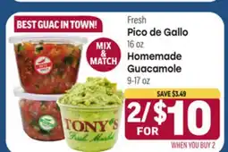 Tony’s Fresh Market Fresh Pico de Gallo, 16 oz., Homemade Guacamole, 9-17 oz offer