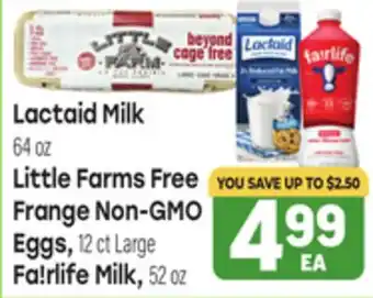 Tony’s Fresh Market Lactaid Milk 64 oz, Little Farms Free Frange Non-GMO Eggs, 12 ct, Fa!rlife Milk, 52 oz offer