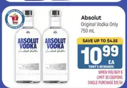 Tony’s Fresh Market Absolut Original Vodka offer