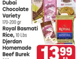 Tony’s Fresh Market Dubai Chocolate Variety 170-200 gr, Royal Basmati Rice, 10 Lbs, Djerdan Homemade Beef Burek 960 gr offer