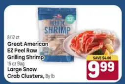 Tony’s Fresh Market 8/12 ct Great American EZ Peel Raw Grilling Shrimp, 16 oz Bag Large Snow Crab Clusters, By lb offer