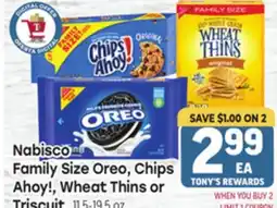 Tony’s Fresh Market Nabisco Family Size Oreo, Chips! Ahoy!, Wheat Thins or Triscuit offer