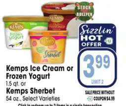 Jewel-Osco Kemps Ice Cream or Frozen Yogurt 1.5 qt. or Kemps Sherbet 54 oz offer
