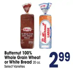 Jewel-Osco Butternut 100% Whole Grain Wheat or White Bread offer