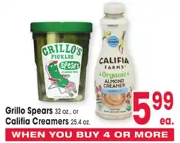 Jewel-Osco Grillo Spears 32 oz., or Califia Creamers 25.4 oz offer