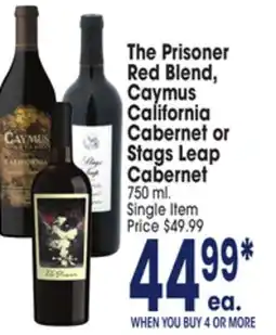 Jewel-Osco The Prisoner Red Blend, Caymus California Cabernet or Stags Leap Cabernet offer