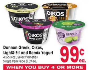 Jewel-Osco Dannon Greek, Oikos, Light& Fit and Remix Yogurt offer