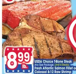 Jewel-Osco USDA Choice T-Bone Steak, Fresh Atlantic Salmon Fillet or Colossal 8-12 Raw Shrimp offer