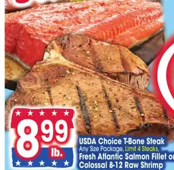 Jewel-Osco USDA Choice T-Bone Steak, Fresh Atlantic Salmon Fillet or Colossal 8-12 Raw Shrimp offer