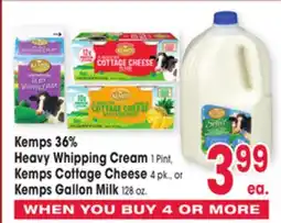 Jewel-Osco Kemps 36% Heavy Whipping Cream 1 Pint, Kemps Cottage Cheese 4 pk., or Kemps Gallon Milk 128 oz offer