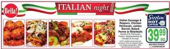 Jewel-Osco Italian Sausage & Peppers, Chicken Parmesan, Jumbo Ravioli, Baked Penne or Meatballs offer