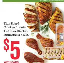 Mariano's Thin Sliced Chicken Breasts, 1.25 lb. or Chicken Drumsticks, 4.5 lb offer