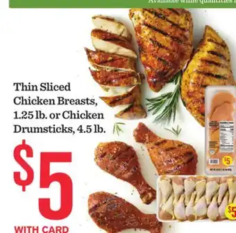 Mariano's Thin Sliced Chicken Breasts, 1.25 lb. or Chicken Drumsticks, 4.5 lb offer