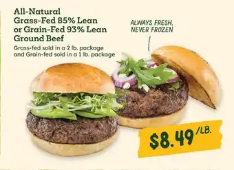 Sprouts Farmers Market All-Natural Grass-Fed 85% Lean or Grain-Fed 93% Lean Ground Beef offer