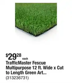 The Home Depot TrafficMaster Fescue Multipurpose 12 ft. Wide x Cut to Length Green Artificial Grass Turf offer