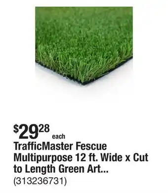 The Home Depot TrafficMaster Fescue Multipurpose 12 ft. Wide x Cut to Length Green Artificial Grass Turf offer