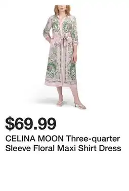 Marshalls CELINA MOON Three-quarter Sleeve Floral Maxi Shirt Dress offer