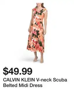 Marshalls CALVIN KLEIN V-neck Scuba Belted Midi Dress offer