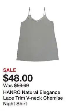 Marshalls HANRO Natural Elegance Lace Trim V-neck Chemise Night Shirt offer