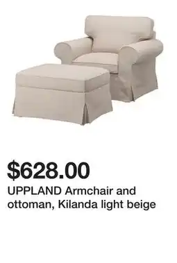 Ikea UPPLAND Armchair and ottoman, Kilanda light beige offer