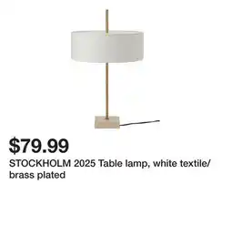 Ikea STOCKHOLM 2025 Table lamp, white textile/brass plated offer