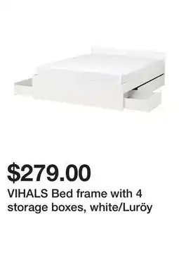 Ikea VIHALS Bed frame with 4 storage boxes, white/Luröy offer