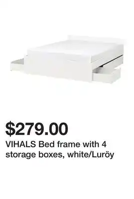 Ikea VIHALS Bed frame with 4 storage boxes, white/Luröy offer