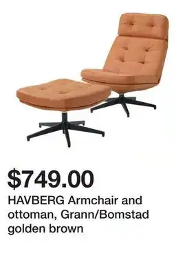 Ikea HAVBERG Armchair and ottoman, Grann/Bomstad golden brown offer
