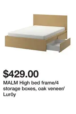 Ikea MALM High bed frame/4 storage boxes, oak veneer/Luröy offer