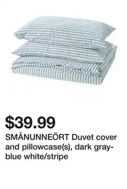 Ikea SMÅNUNNEÖRT Duvet cover and pillowcase(s), dark gray-blue white/stripe offer