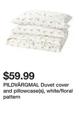 Ikea PILDVÄRGMAL Duvet cover and pillowcase(s), white/floral pattern offer