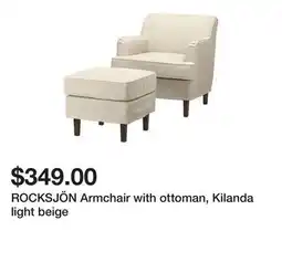 Ikea ROCKSJÖN Armchair with ottoman, Kilanda light beige offer