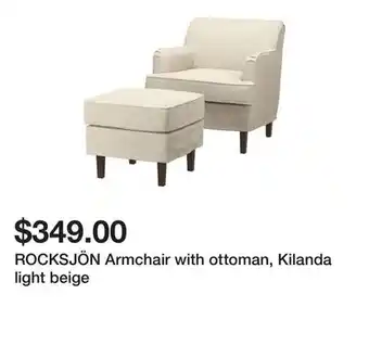 Ikea ROCKSJÖN Armchair with ottoman, Kilanda light beige offer