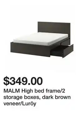 Ikea MALM High bed frame/2 storage boxes, dark brown veneer/Luröy offer