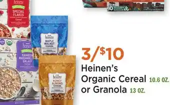 Heinen's Heinen's Organic Cereal 10.6 OZ. or Granola 13 OZ offer