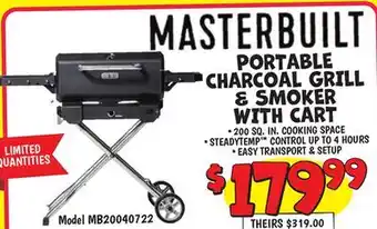 Ollie's PORTABLE CHARCOAL GRILL & SMOKER WITH CART offer
