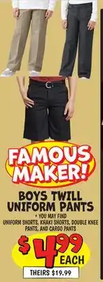Ollie's BOYS TWILL UNIFORM PANTS offer