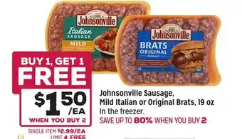 Grocery Outlet Johnsonville Sausage, Mild Italian or Original Brats, 19 oz offer