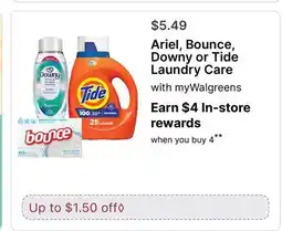 Walgreens Ariel, Bounce, Downy or Tide Laundry Care offer