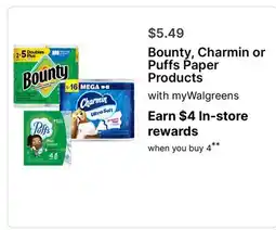 Walgreens Bounty, Charmin or Puffs Paper Products offer